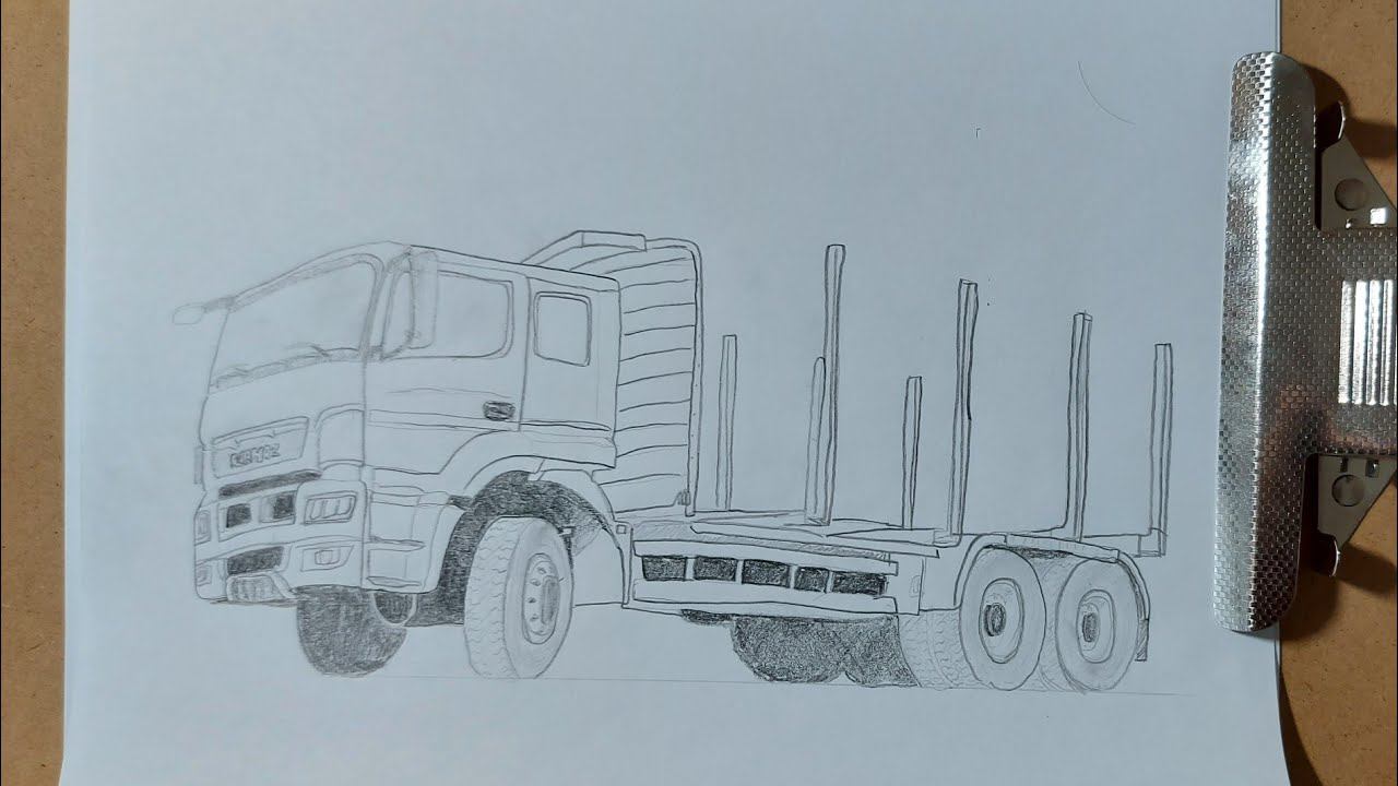 Рисую КАМАЗ-6580 (поколение К4) сортиментовоз карандашом.