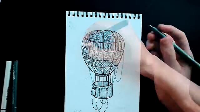 Sketchbook idea. Drawing aerostat. Идея для скетчбука. воздушный шар. Графика и акварель. смотреть онлайн