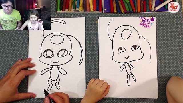 как нарисовать Квами Tikki из Леди Баг и Супер-Кот