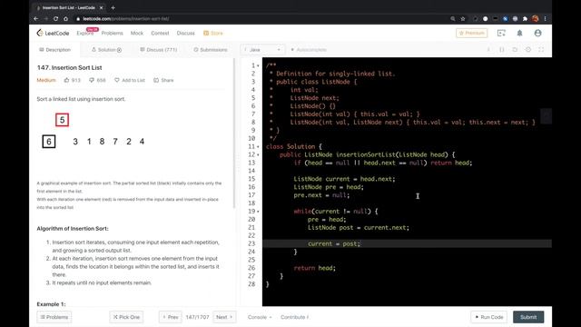 LeetCode in Java - Insertion Sort List смотреть онлайн