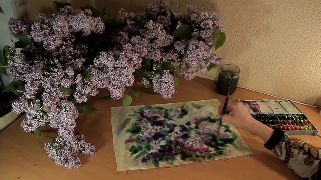 Сирень акварелью | Обучение технике работы акварелью по сырому.
