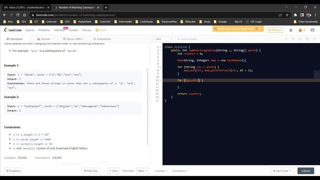 Number of Matching Subsequences | Leetcode #792 | String | Arrays | Java смотреть онлайн