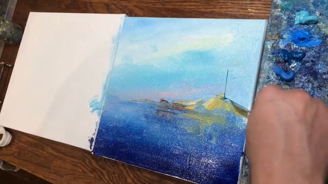 Пишем яркую картину масляными красками,море,яхты:) смотреть онлайн