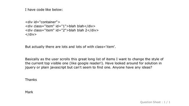 jQuery : Jquery / Javascript find first visible element after scroll