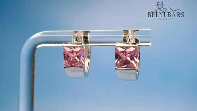 Серьги с розовым цирконом