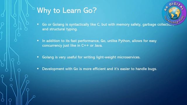 GoLang tutorial for beginners || Introduction to Go Programming | Go Programming Language RR Digita