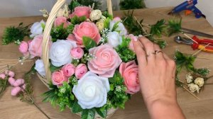 Большая корзина с розами на юбилей/Собираем букет/Упаковка в пленку/Мыловарение/Soap