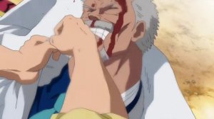 Дандан избивает Гарпа. Луффи было тяжелее всех