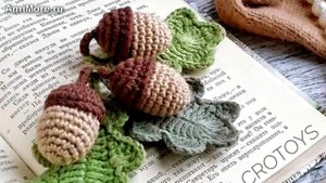 Амигуруми: схема Жёлудь с листочком. Игрушки вязаные крючком - Free crochet patterns.