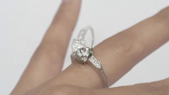 Circa 1920 Art Deco Platinum .51ct Old European Brilliant Diamond Engagement Ring-VEG#869A смотреть онлайн