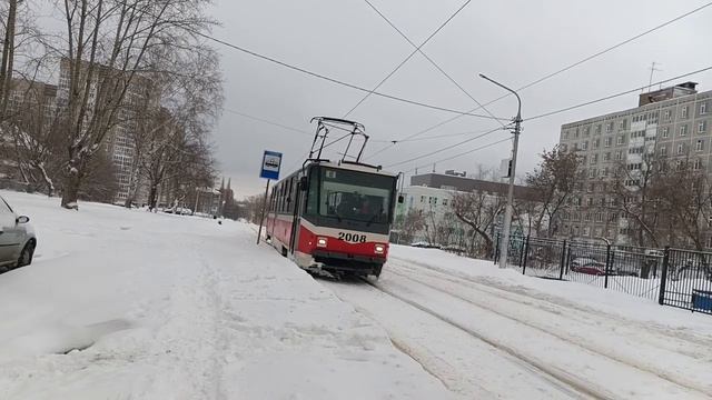 Трамвай Tatra T6B5-MPR в г. Уфа, Россия (04.01.2024) смотреть онлайн