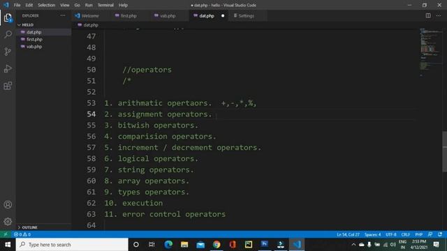 Operator  php in hindi || tutorials || free php basic to advance tutorials || by codewithbhai