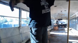 Step 4 Clean Up School Bus Floor After Removing Plywood Subfloor in Skoolie Conversion