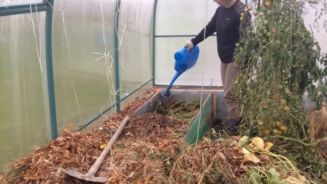 Делаем тёплую грядку под огурцы в теплице.