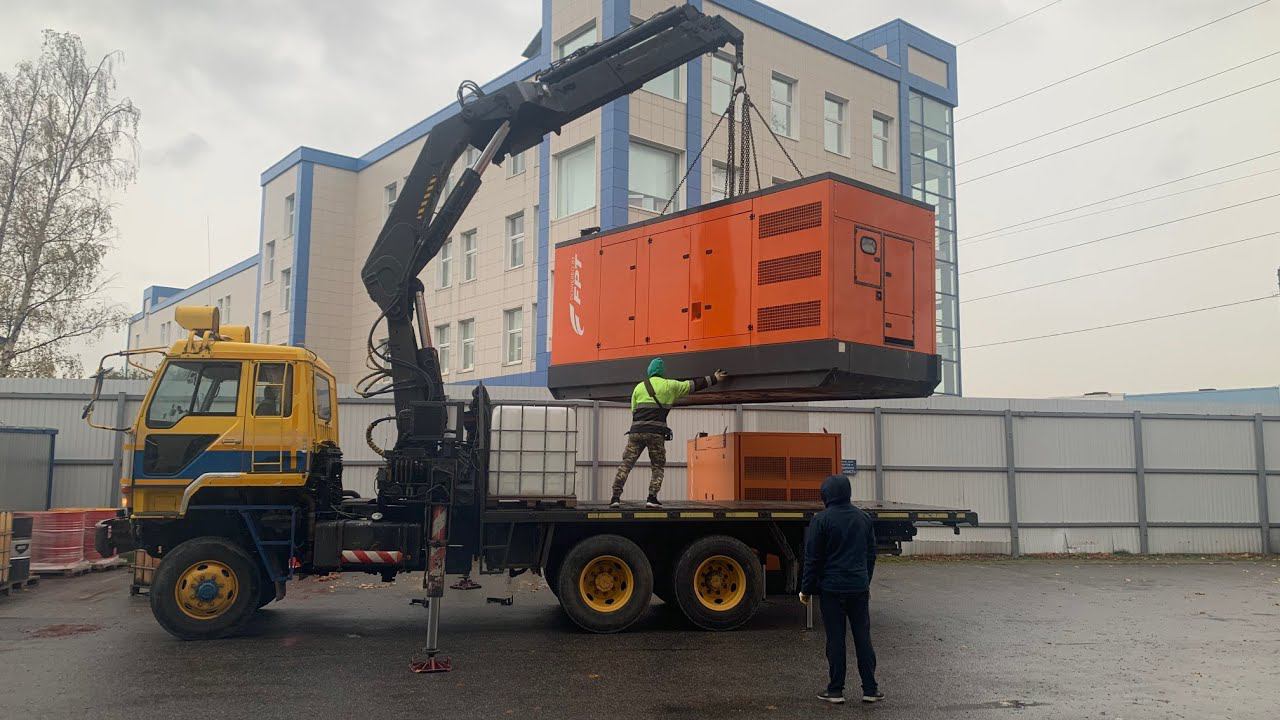Переставляю тяжелые дизельгенераторы,500квт-700квт-размен.Кран-манипулятор смотреть онлайн