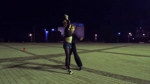 Дети танцуют румбу на городской площади. Лидия 6 и Игнат 7 лет. Kids dancing rumba.