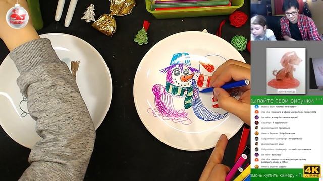 СНЕГОВИК на ТАРЕЛКЕ мы рисуем с Катей ФЛОМАСТЕРАМИ смотреть онлайн
