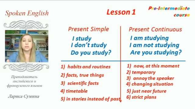 Lesson 1 , Present Simple and Present Continuous, Pre-Intermediate course, Larisa Sumina смотреть онлайн
