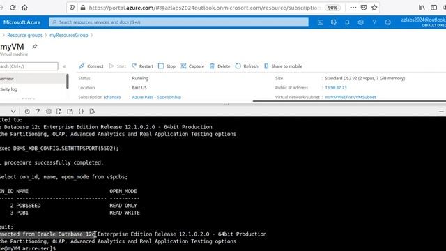 Create an Oracle Database (12c) in an Azure VM, configure Oracle DB & browser connect to EM Express