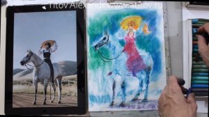 Уроки рисования 21. Как правильно рисовать лошадь и всадника, часть пятая. Рисуем лошадь пастелью