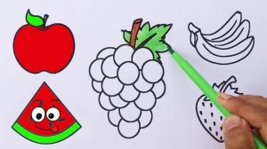 Learn FRUITS , Painting and Colouring for Kids & Toddlers #apple #banana #strawberry  #grape #abcd