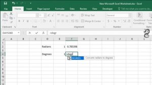 How to calculate arctangent in Excel in degrees