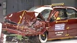 1999 Mazda Protege moderate overlap IIHS crash test