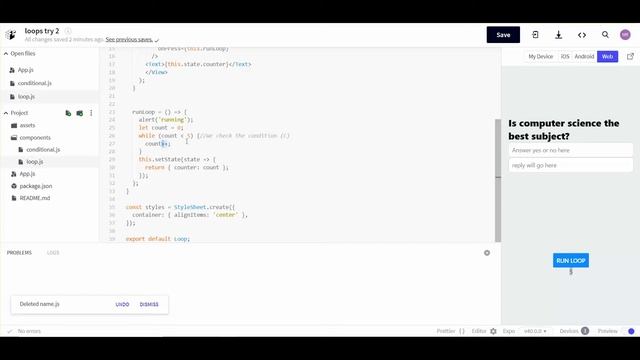 loop walkthrough in react native snack expo смотреть онлайн
