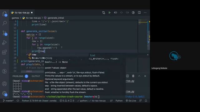 Python Crash Course: Lesson 21 - Tic tac toe and recursive functions
