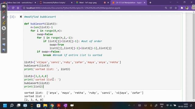 Programming in Python:L| Sorting | Selection sort, Bubble sort and Insertion Sort |List Manipulatio