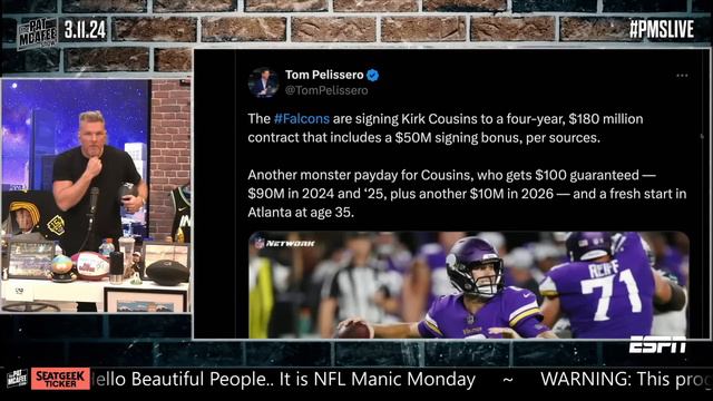 Kirk Cousins Signs 4 Year Deal With Falcons Worth $180 MILLION | Pat McAfee Reacts смотреть онлайн