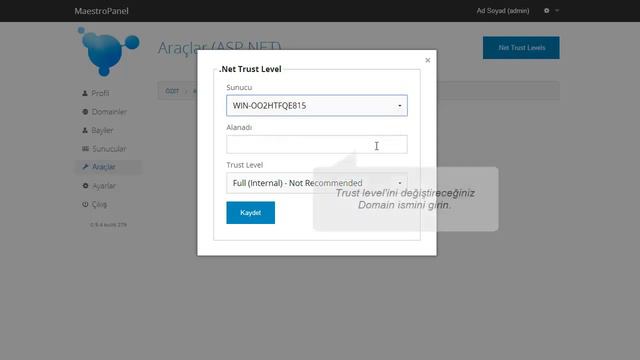 MaestroPanel: ASP.Net Trust Level ayarı смотреть онлайн