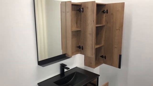 Мебель для ванной комнаты в стиле лофт Comforty Бонн 75 дуб темный с черной раковиной смотреть онлайн