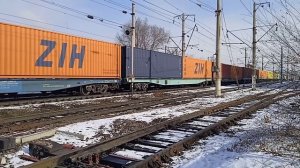 Грузовой Электровоз ВЛ80С-1885 Грузовым вагонами Контейнерами Станция Алматы-1 ЖД Хроника-КТЖ