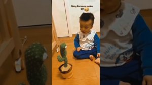 baby funny crying because of dancing cactus toy