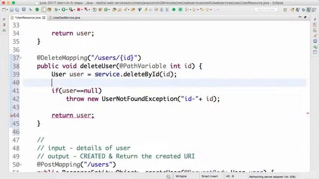 Implementing DELETE Method to delete a User Resource | Spring BOOT Tutorial for Beginners 2023