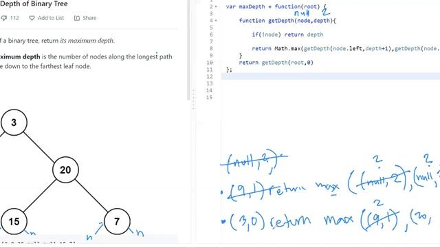 104. Maximum Depth of Binary Tree DFS Javascript Recursive Leetcode with time and space complexity