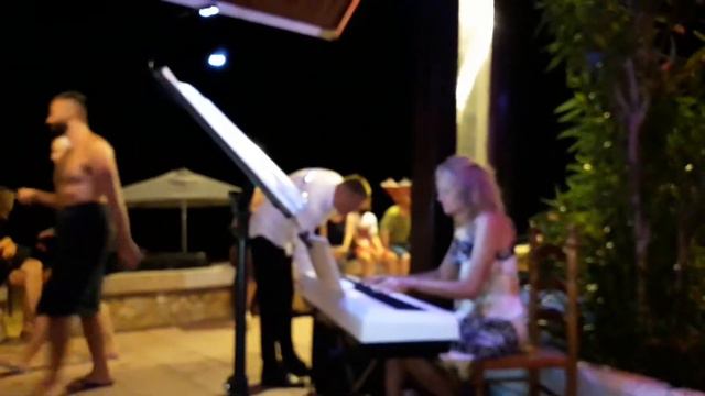 Concert of classical music-15. Bar Punta Garbi. Fenals beach. Lloret de Mar.Spain.August 13 2021