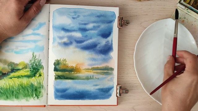 Мастер-класс #102 "Закат на озере акварелью" смотреть онлайн