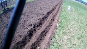 Садим картошку  ручным окучником.
