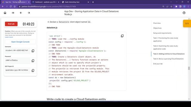 App Dev - Storing Application Data in Cloud Datastore: Node.js Qwiklab