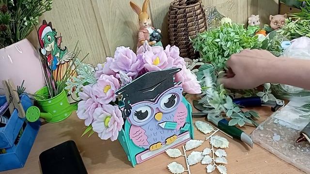 Мыловарение/Букет для учителя/Букет в кашпо сова