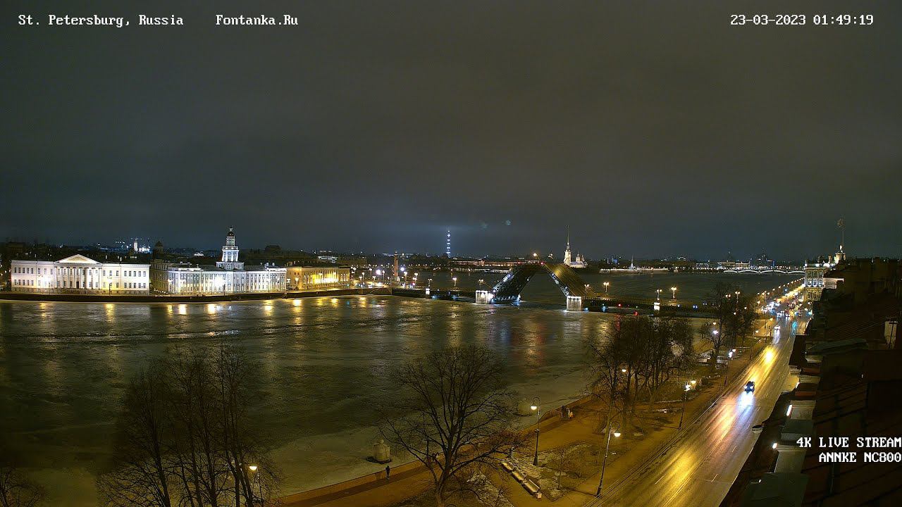 Дворцовый мост машет крыльями 4K видео первой технологической разводки 23 марта 2023 смотреть онлайн