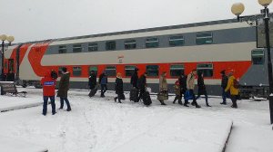 Первое прибытие поезда №058Г Москва – Йошкар-Ола с двухэтажными вагонами