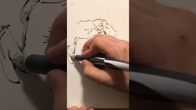 Timelapse ink calligraphy pen portrait sketch of a person