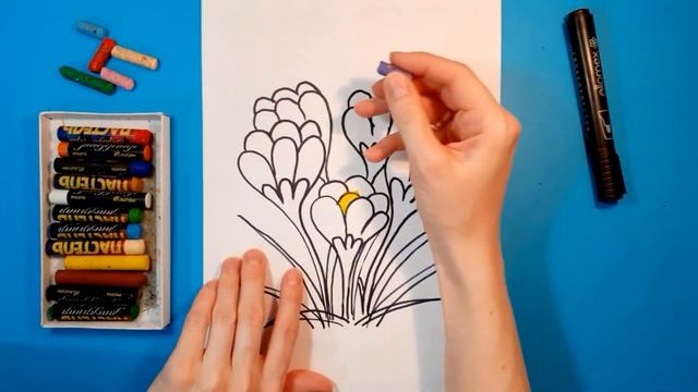 Как нарисовать ПЕРВОЦВЕТЫ ВЕСНОЙ (КРОКУСЫ). Рисуем с детьми. How to draw FIRST SPRING FLOWERS. смотреть онлайн
