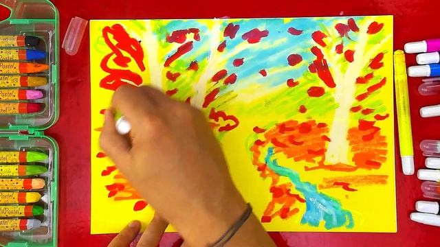 Пейзаж ОСЕНЬ рисуем мелками для детей смотреть онлайн