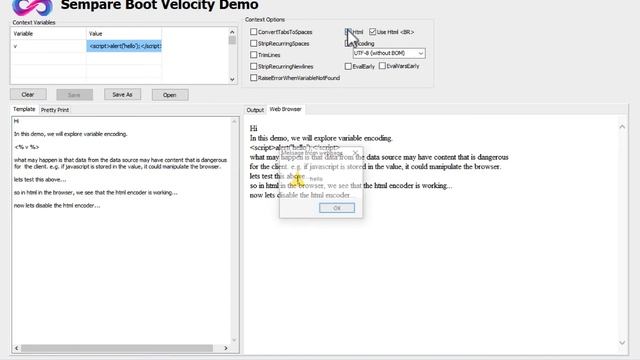Sempare Boot Velocity Template Engine Demo - Html Encoding