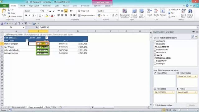 Pivot Table Excel Tutorial -  Difference between two columns