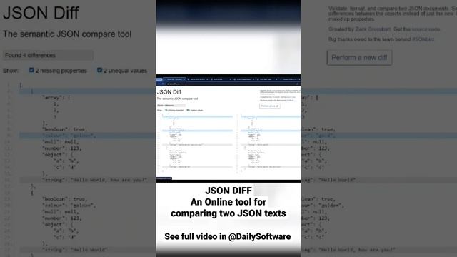 JSON DIFF: An Online Tool for comparing two JSON #software #tools #json